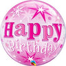 Palloncino Mylar Bubble Stelle Happy Birthday Pink 22" 56 cm