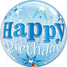 Palloncino Mylar Bubble Stelle Happy Birthday Blue 22" 56 cm