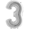 Palloncino Gigante Numero 3 (Tre) - Argento Mylar 100 cm