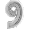 Palloncino Gigante Numero 9 (nove) - Argento Mylar 100 cm