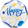 Palloncino Mylar Bubble Cerchi Happy Birthday Blue 22" 56 cm