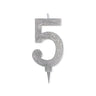Candelina Glitter Maxi Numero 5 Colore Argento 15 cm