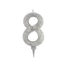 Candelina Glitter Maxi Numero 8 Colore Argento 15 cm
