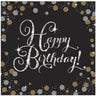 Tovaglioli Neri Happy Birthday con Brillanti (16 pz) Carta 33 x 33 cm