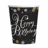 Bicchieri Neri con Scritta Happy Birthday 266 ml (8 pz) Carta