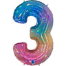Palloncino Gigante Numero 3 (tre) - Rainbow Mylar 100 cm