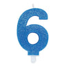 Candelina Sweety Celeste Glitter Numero 6 9 cm