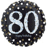 Palloncino Tondo Numero 80 Happy Birthday Nero e Argento Mylar 45 cm