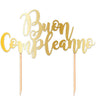 Cake Topper Buon Compleanno Gold 20 x 13 cm Oro