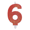 Candelina Sweety Rosso Glitter Numero 6 9 cm