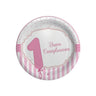 Piatti Buon 1° Compleanno Rosa (8 pz) Carta 18 cm