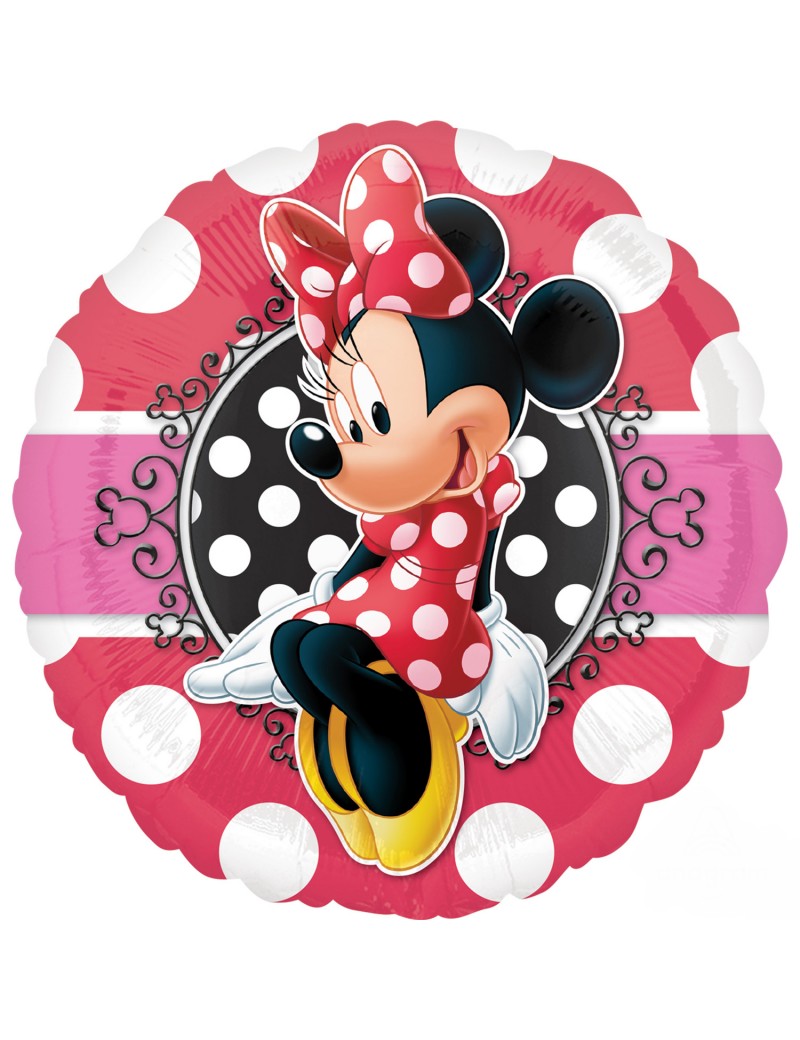 Palloncino Minnie Mouse Tondo Centro Nero con Pois