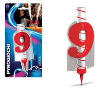 Candela Fontana Luminosa Numero Nove Bianco Rosso