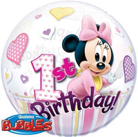Palloncino Bubble Minnie Mouse 1° Compleanno Mylar 56 cm Trasparente