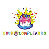 Festone Buon Compleanno Con Torta 25 cm Multicolor