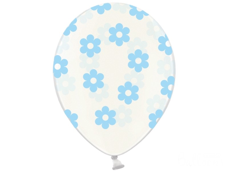 Palloncini 14" Trasparenti con Fiori Celesti