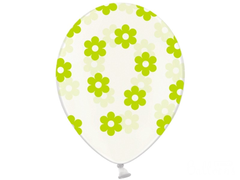 Palloncini 14" Trasparenti con Fiori Verde Chiaro