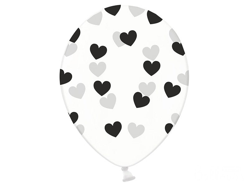 Palloncini 14" Trasparenti con Cuori Neri