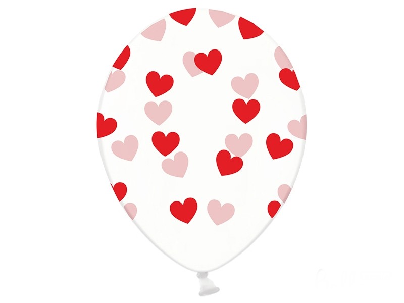 Palloncini 14" Trasparenti con Cuori Rossi