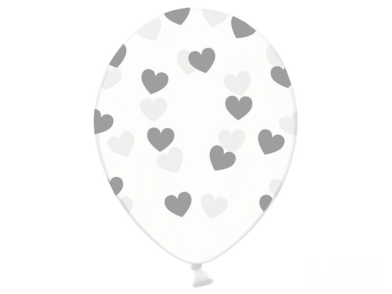 Palloncini 14" Trasparenti con Cuori Argento