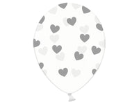 Palloncini 14" Trasparenti con Cuori Argento Lattice 36 cm