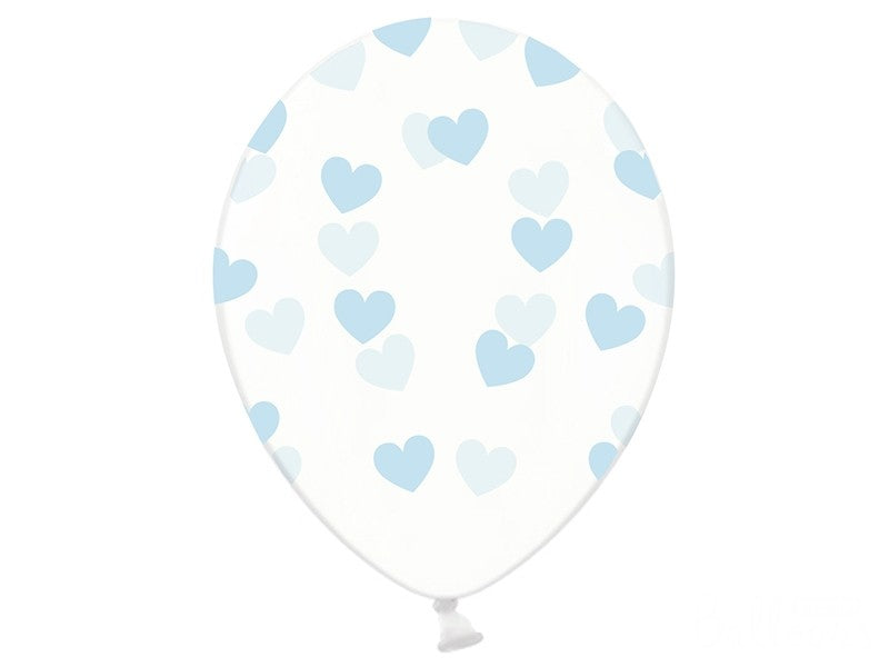 Palloncini 14" Trasparenti con Cuori Celesti