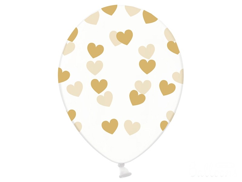 Palloncini 14" Trasparenti con Cuori Oro
