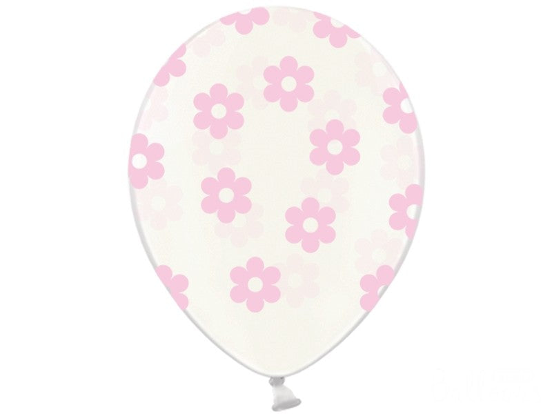 Palloncini 14" Trasparenti con Fiori Rosa