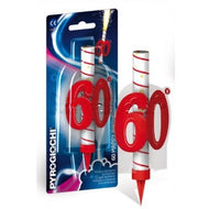 Candela Fontana Luminosa Numero 60 Bianco Rosso