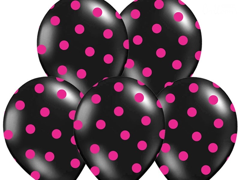 Palloncini 14" Neri a Pois Fucsia