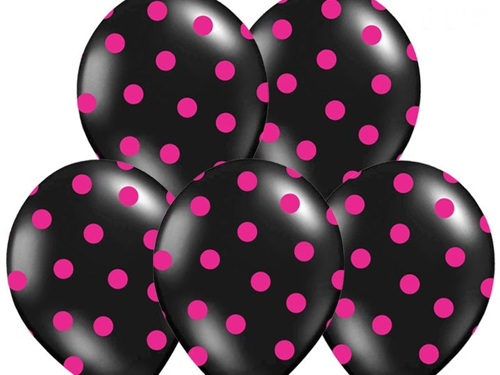 Palloncini 14" Neri a Pois Fucsia