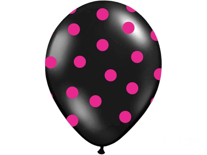 Palloncini 14" Neri a Pois Fucsia