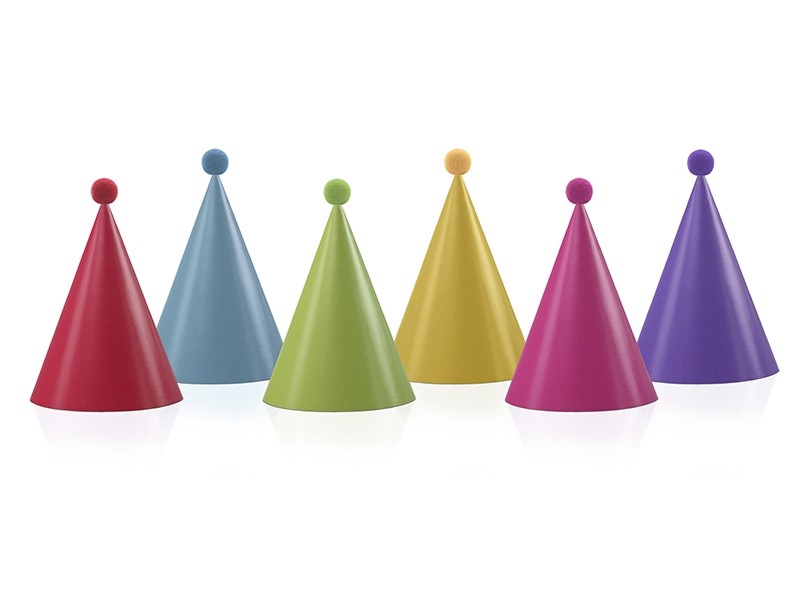 Cappelli di Carta Assortiti con Pompom (6 pz)