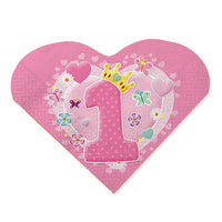 Tovaglioli Rosa Cuore Primo Compleanno (20 pz) Carta 33 x 33 cm