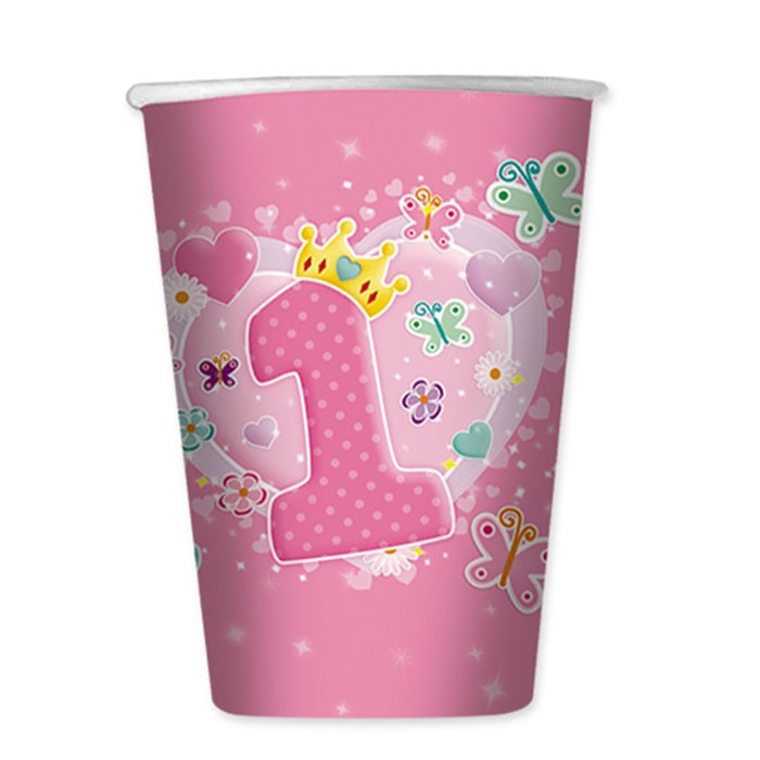 Bicchieri Rosa Primo Compleanno da 200 ml (10 pz)