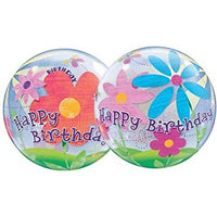 Palloncino Mylar Bubble Happy Birthday con Fiori da 22" 56 cm