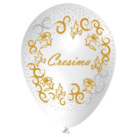 Palloncini in Lattice Cresima Bianchi Con Scritta Oro 30 cm