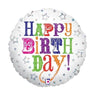 Palloncino Mylar Happy Birthday Bianco Olografico 18"