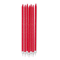 Candeline Matita Rosse Glitter (12 pz) 15 cm