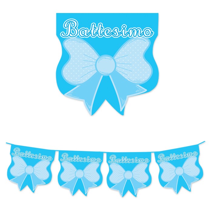 Festone Bandierine in Plastica Battesimo Celeste
