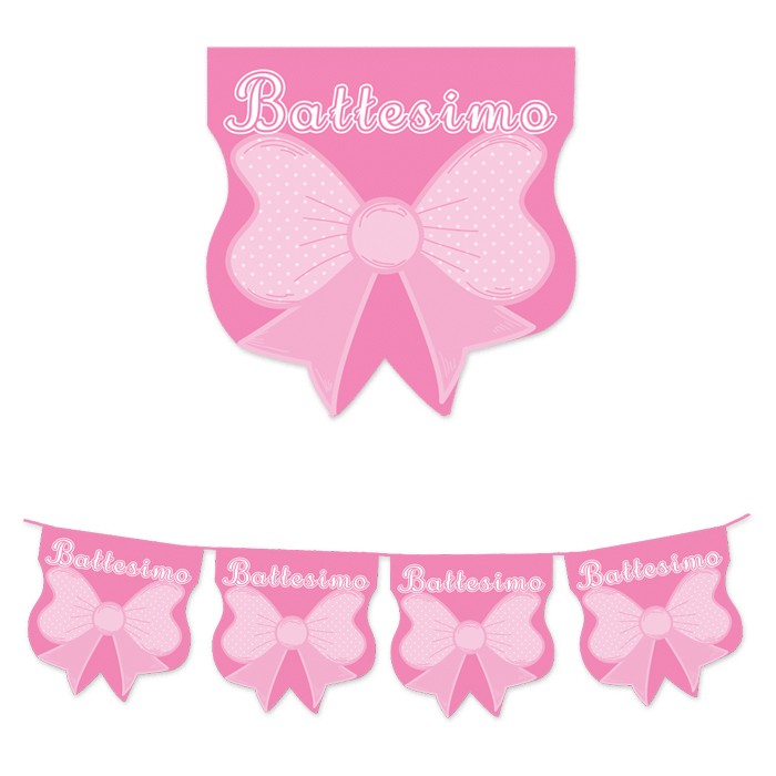 Festone Bandierine in Plastica Battesimo Rosa