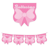 Festone Bandierine in Plastica Battesimo Rosa 25 cm