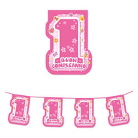Festone Bandierine in Plastica 1° Compleanno Rosa 25 cm