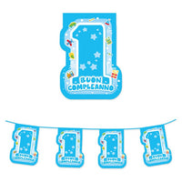 Festone Bandierine in Plastica 1° Compleanno Celeste 25 cm