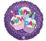 Mini Palloncino Tondo Happy Birthday Cup Cakes Mylar 14 cm Fucsia