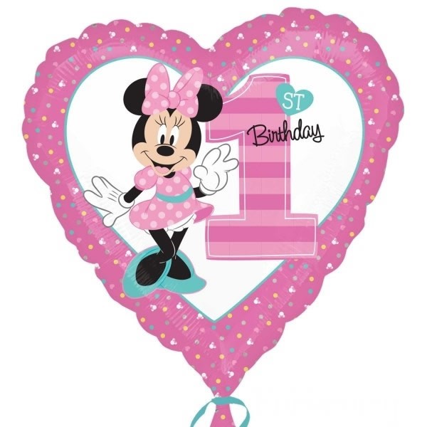 Palloncino Minnie Mouse Cuore Primo Compleanno