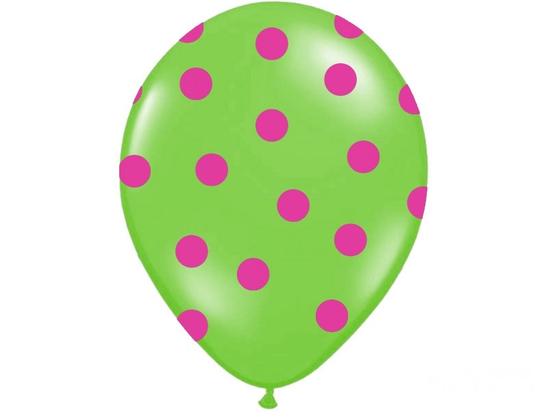 Palloncini 14" Verde Mela a Pois Fucsia