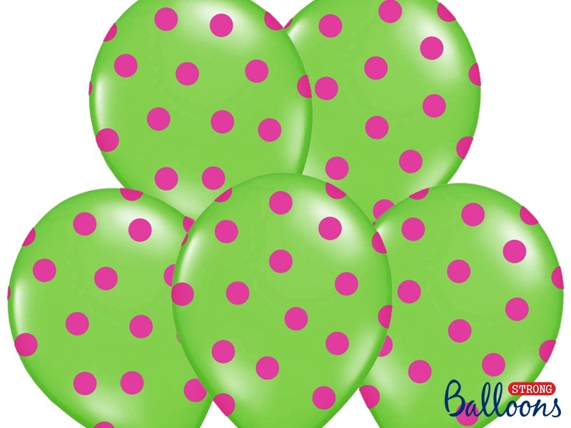 Palloncini 14" Verde Mela a Pois Fucsia