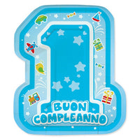 Piatti Celesti Primo Compleanno One Light Blue (8 pz) Carta 21 x 25 cm