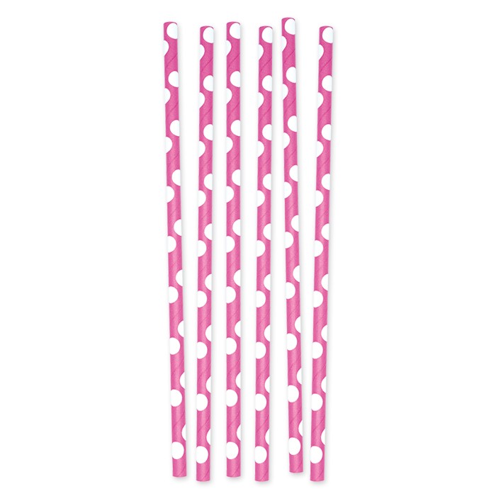 12 Cannucce in carta Pois Fucsia